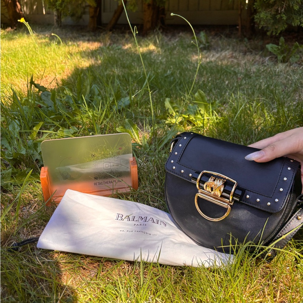 Balmain Black and Gold Studded Crossbody Bag
